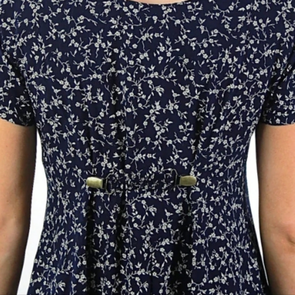 VINTAGE FLORAL  90'S DITSY BOHO  SHORT SLEEVE SCOOP NECK  MIDI/MAXI DRESS - Picture 14 of 15